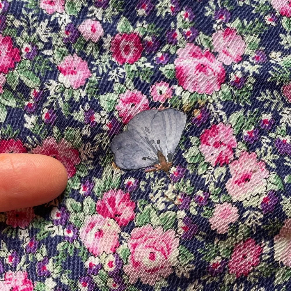 Vintage KSL Floral Midi Dress Crochet Collar Pink & Blue 3/4 Sleeve Size 20 - Picture 12 of 13